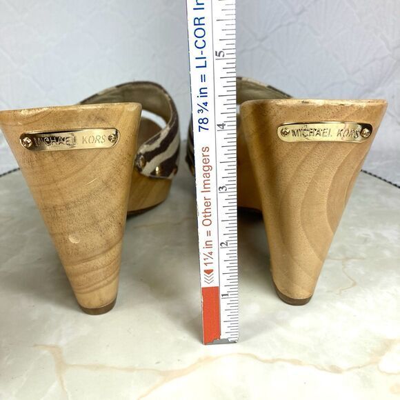 Michael Kors Platform Clogs Women Sz 9 Brown Animal Print 70’s Style Sandals - Picture 10 of 13